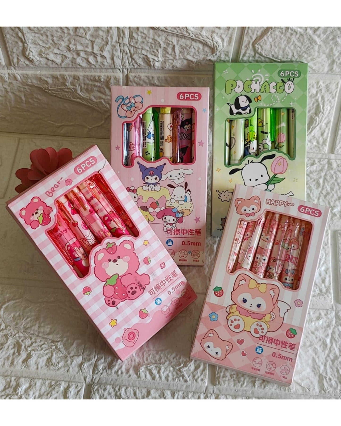 Cartoon Erasable Gel Pen (6 Pc)