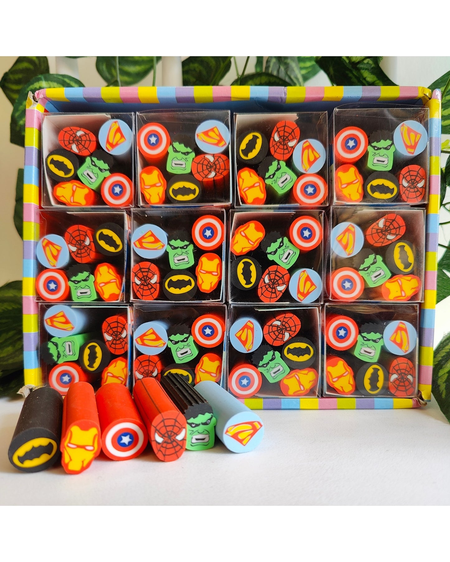 Superhero Long Erasers Set Of 6