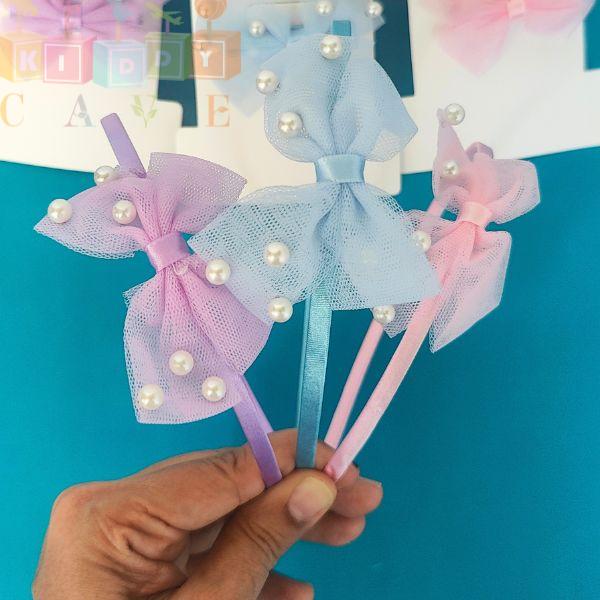 Bow Hair Band With Clips (Random Colour)