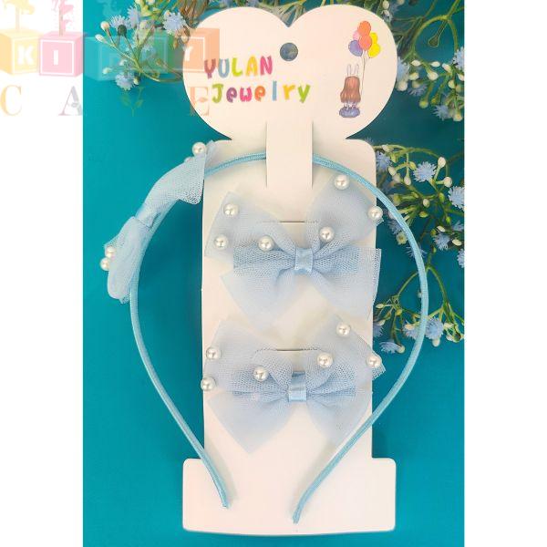 Bow Hair Band With Clips (Random Colour)