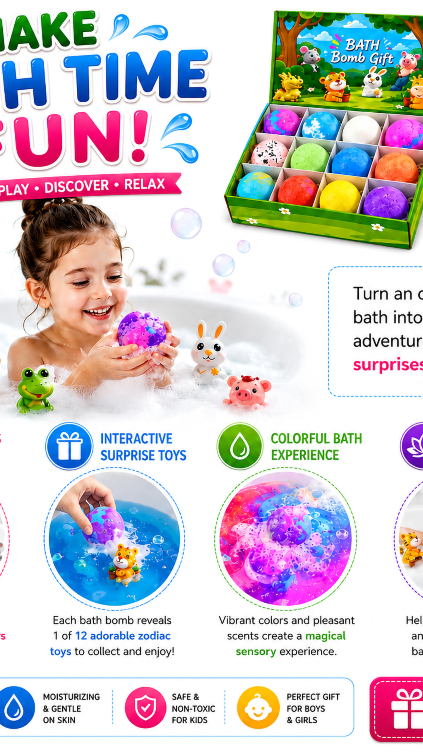 Colorful Bath Bombs With Inside Surprise Toy (Pack Of 2)