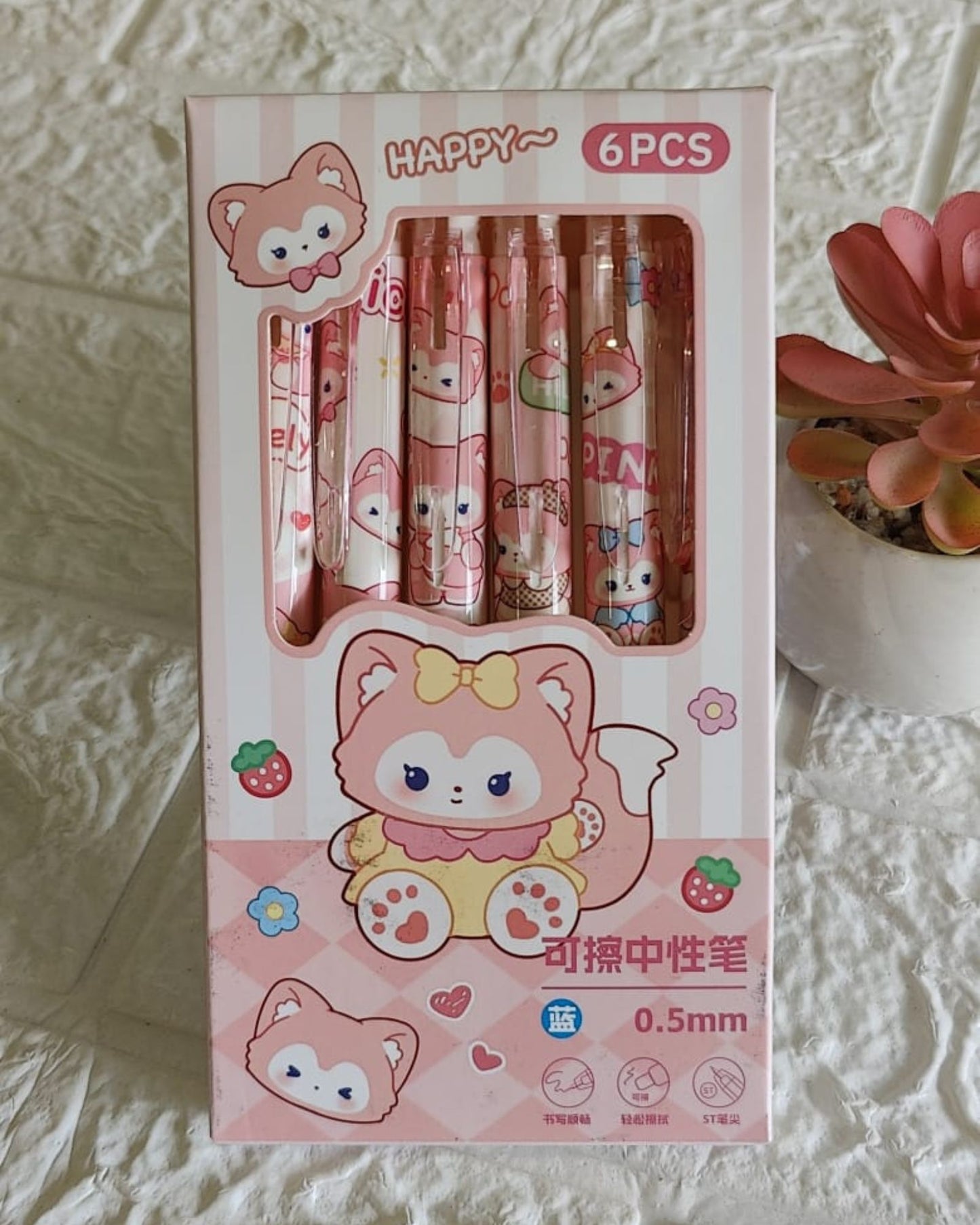 Cartoon Erasable Gel Pen (6 Pc)