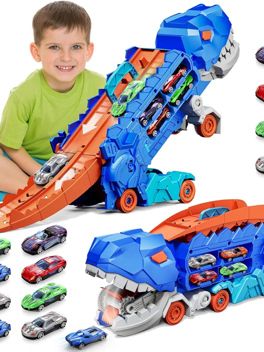 Dinosaur Car Eating Monster Truck With 8 Racing Car