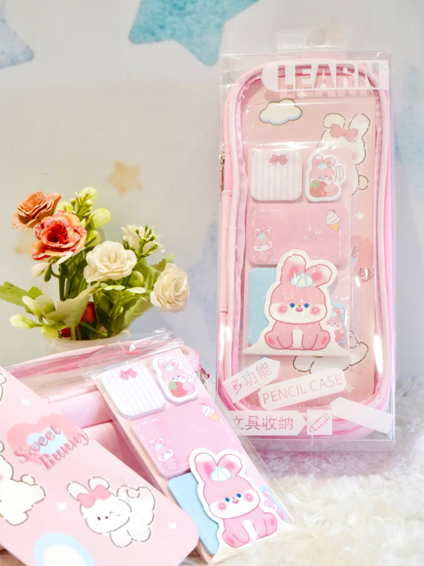 Bunny Pencil Pouch With Sticky Notes