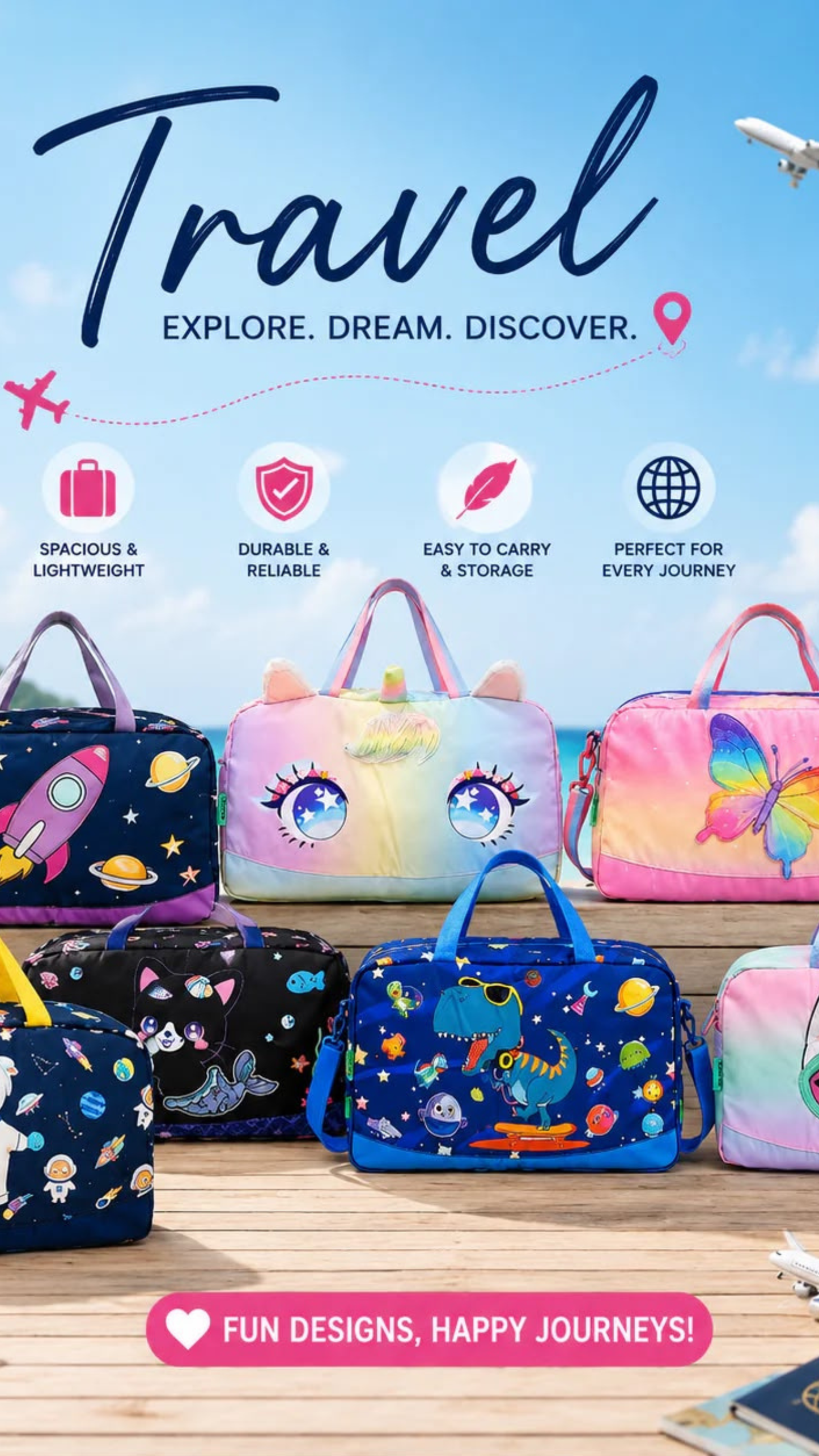 3D Lightweight Travel Duffel Bag For Kids