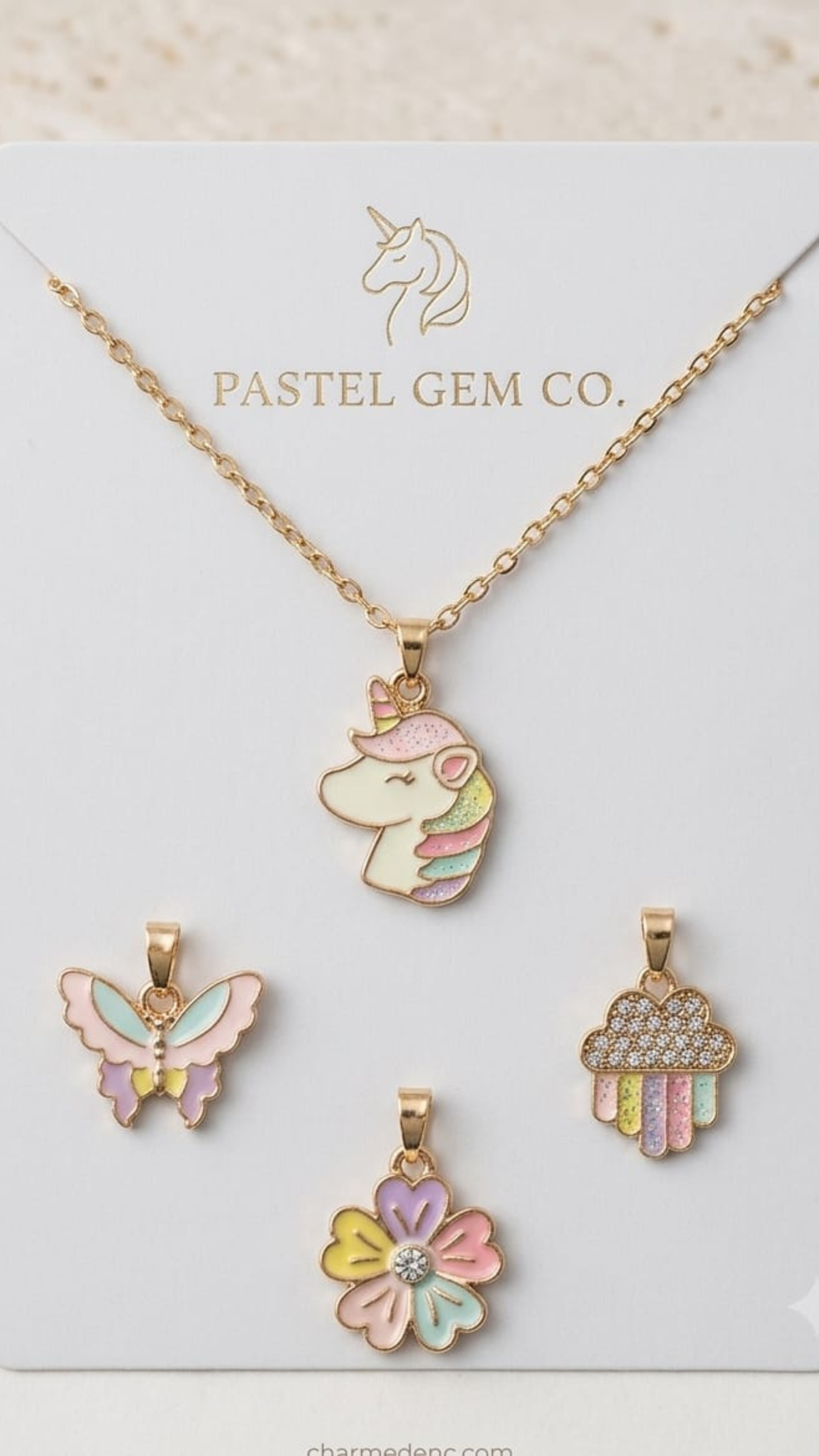 Girls Necklace Set With 3Pcs Metal Pendant [3+1]