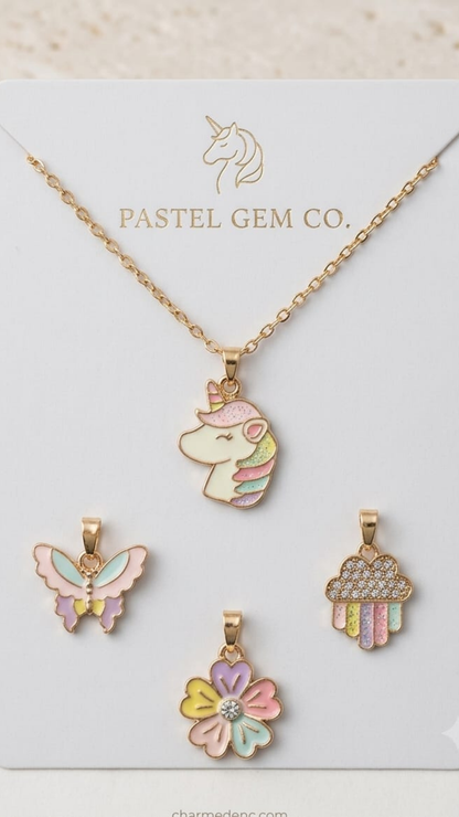 Girls Necklace Set With 3Pcs Metal Pendant [3+1]
