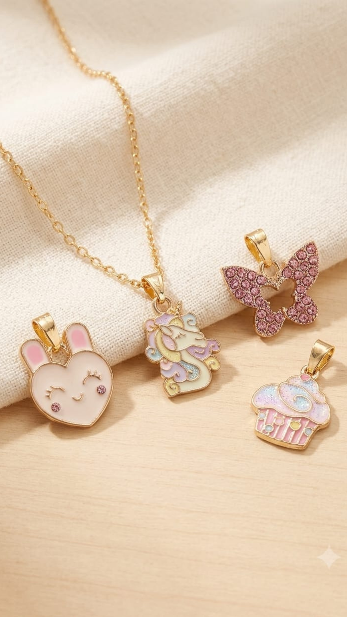 Girls Necklace Set With 3Pcs Metal Pendant [3+1]