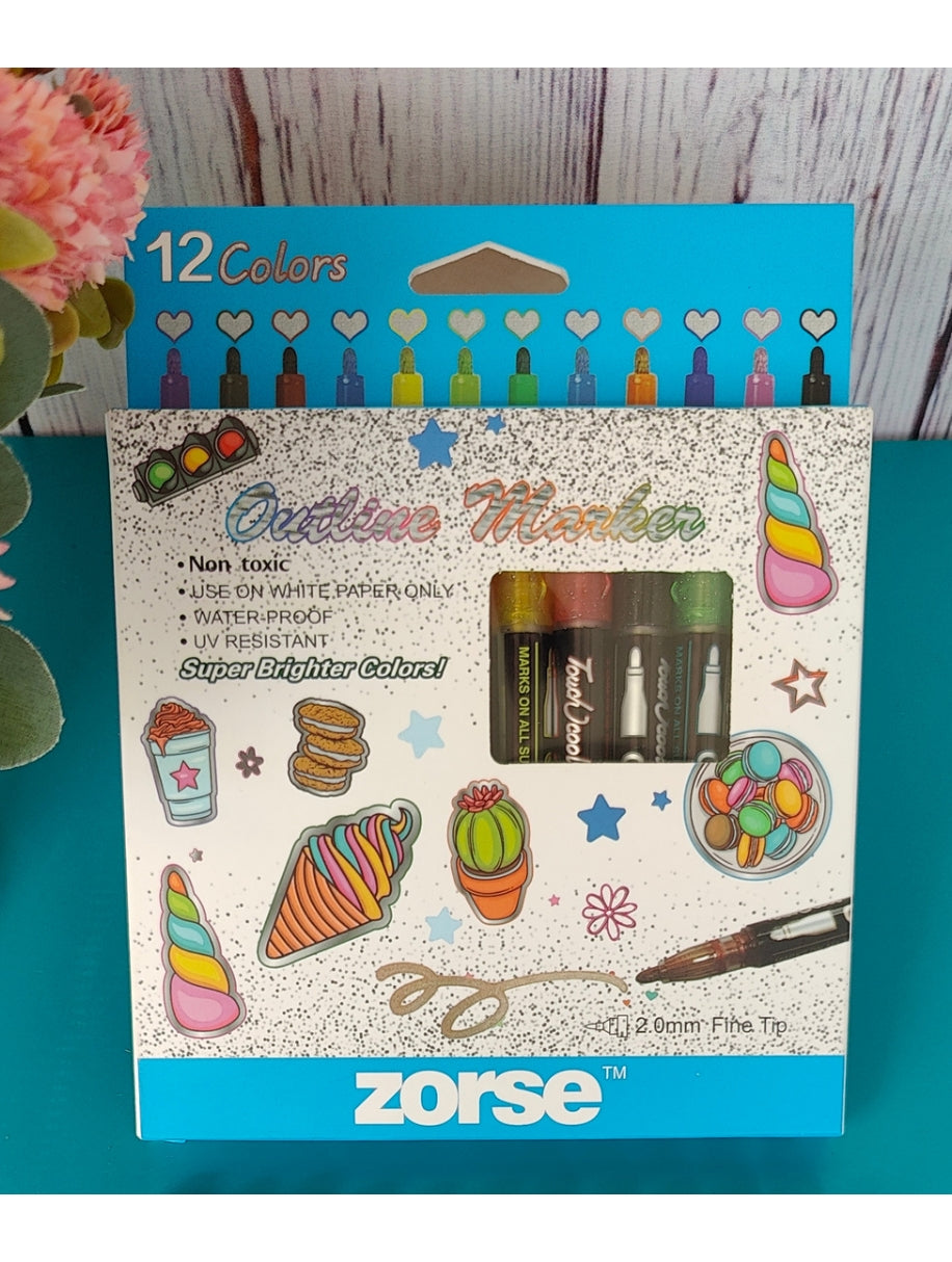 12 Colour Outline Marker