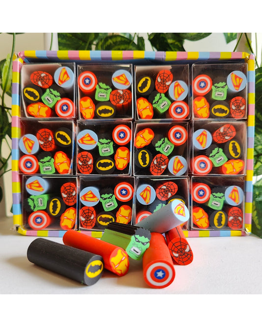 Superhero Long Erasers Set Of 6
