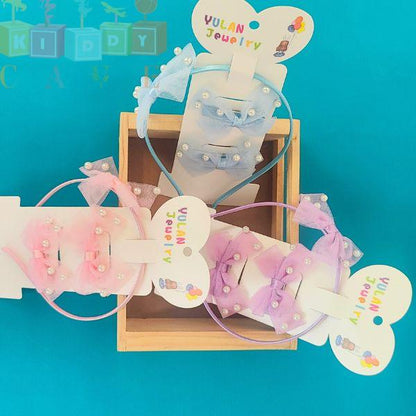 Bow Hair Band With Clips (Random Colour)