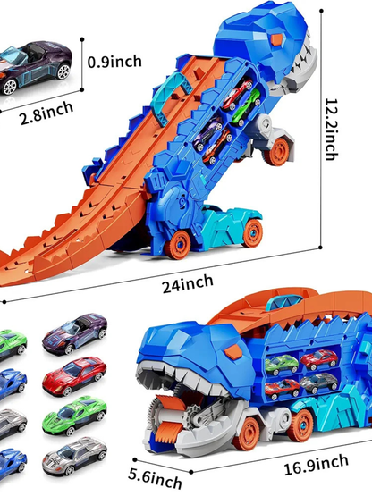 Dinosaur Car Eating Monster Truck With 8 Racing Car