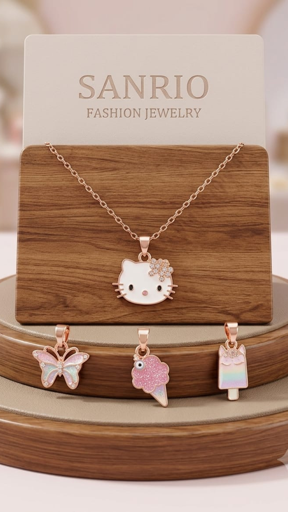 Girls Necklace Set With 3Pcs Metal Pendant [3+1]