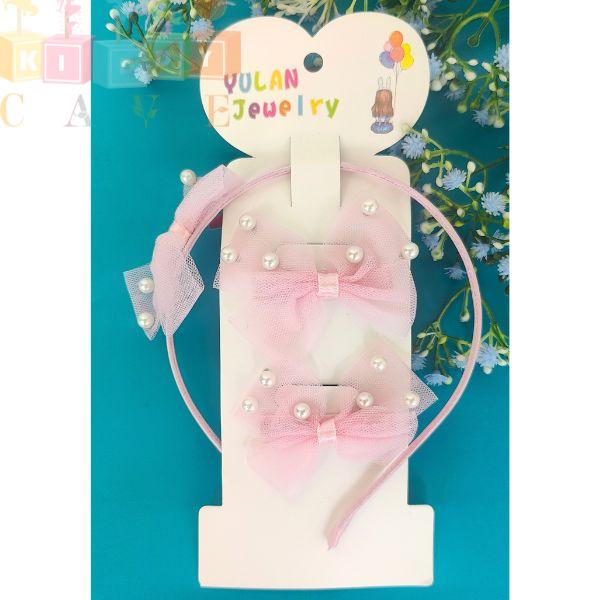 Bow Hair Band With Clips (Random Colour)