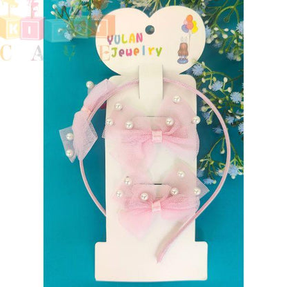Bow Hair Band With Clips (Random Colour)