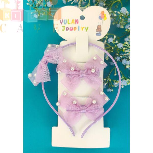 Bow Hair Band With Clips (Random Colour)