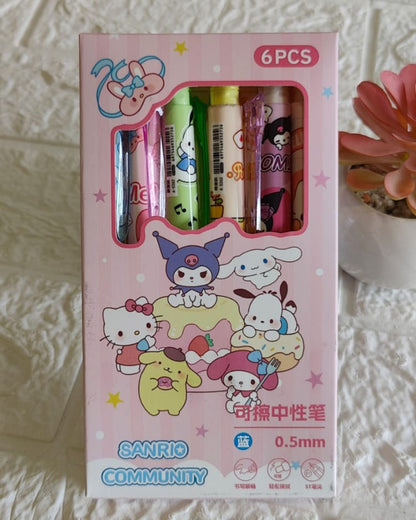 Cartoon Erasable Gel Pen (6 Pc)