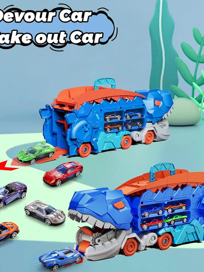 Dinosaur Car Eating Monster Truck With 8 Racing Car