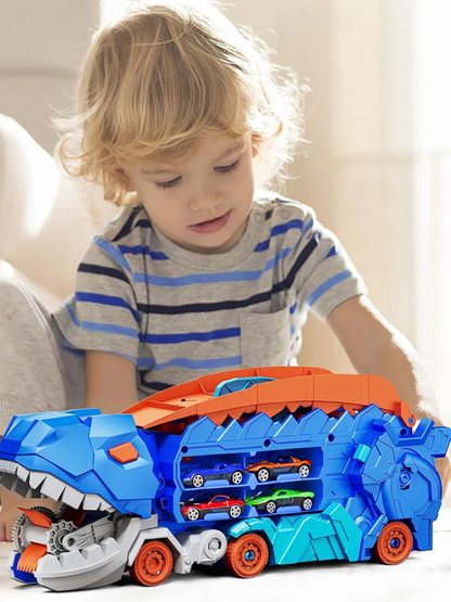 Dinosaur Car Eating Monster Truck With 8 Racing Car