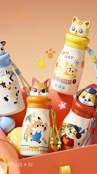500ml Animal Series Insulated Water Bottle With Carry Strap