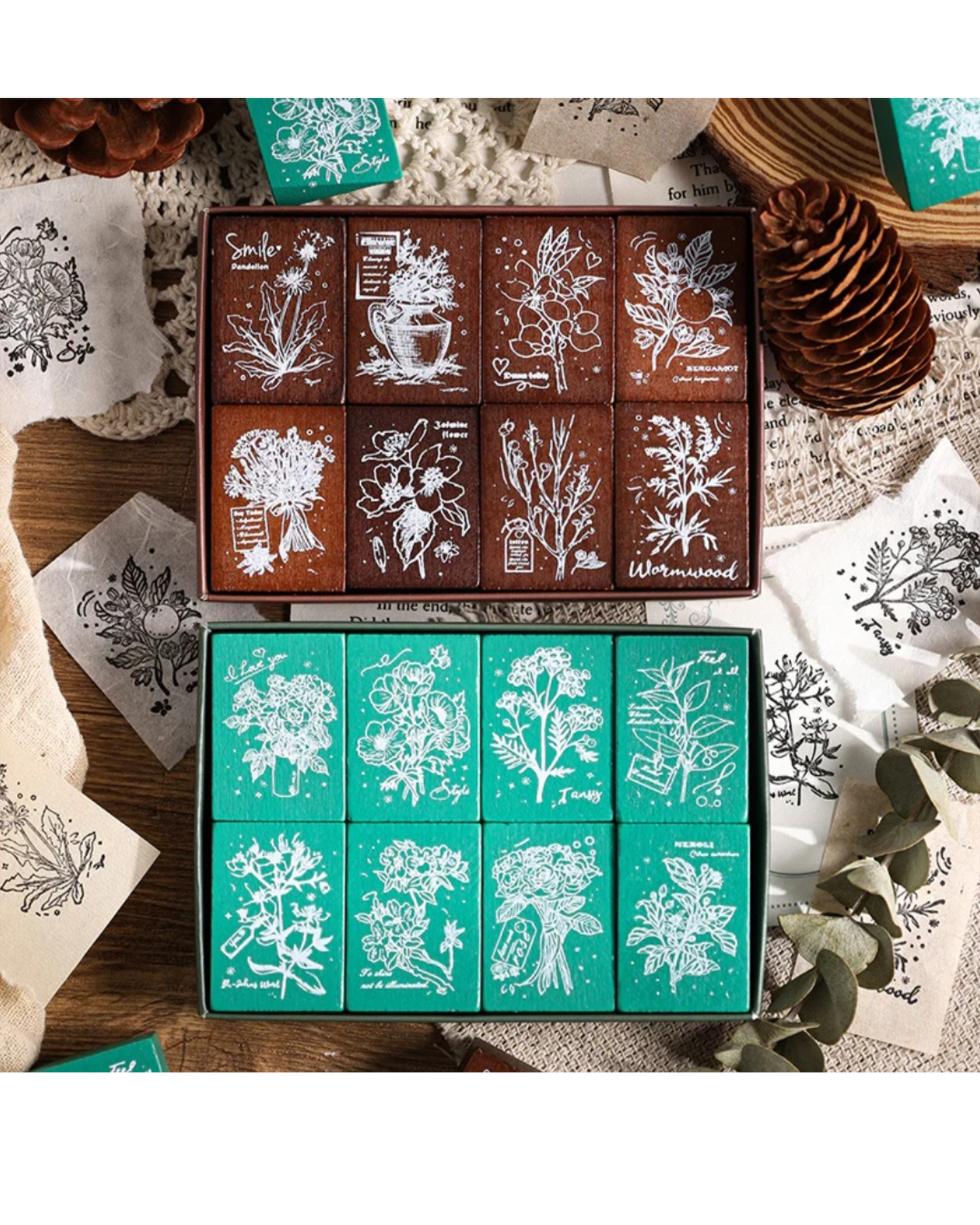 Vintage Wooden Stamp (8 Pcs)