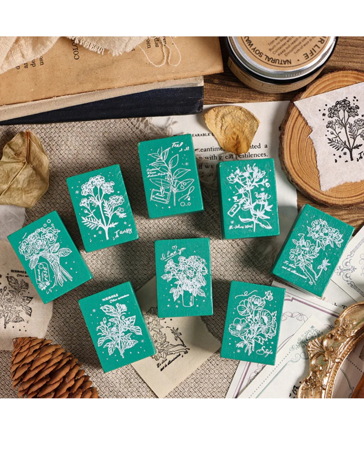 Vintage Wooden Stamp (8 Pcs)